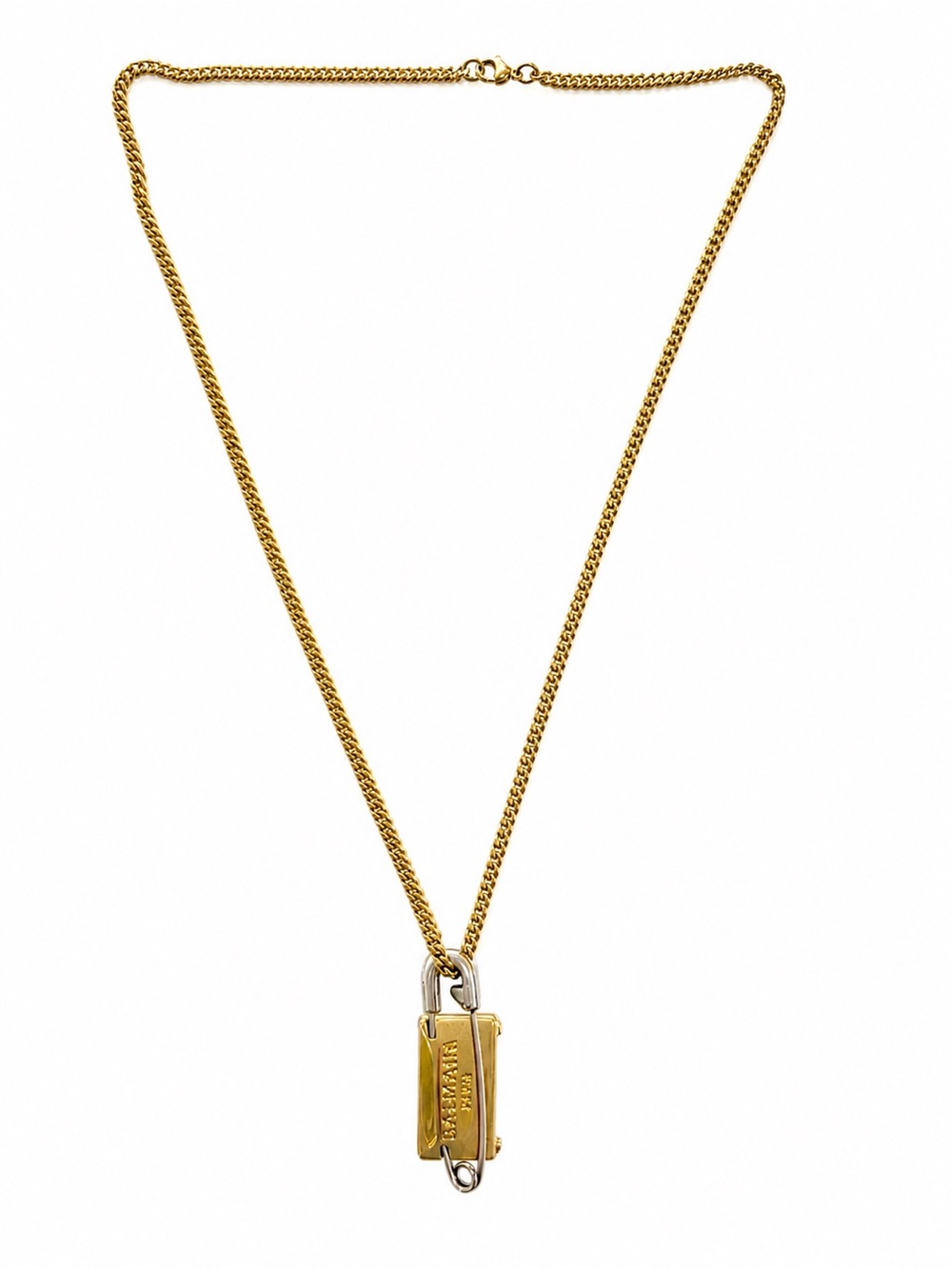 ❌❌sold❌❌Balmain Brass Safety Pin Necklace – Gold & Silver Tone / Full Set / NWT - Picture 2 of 5
